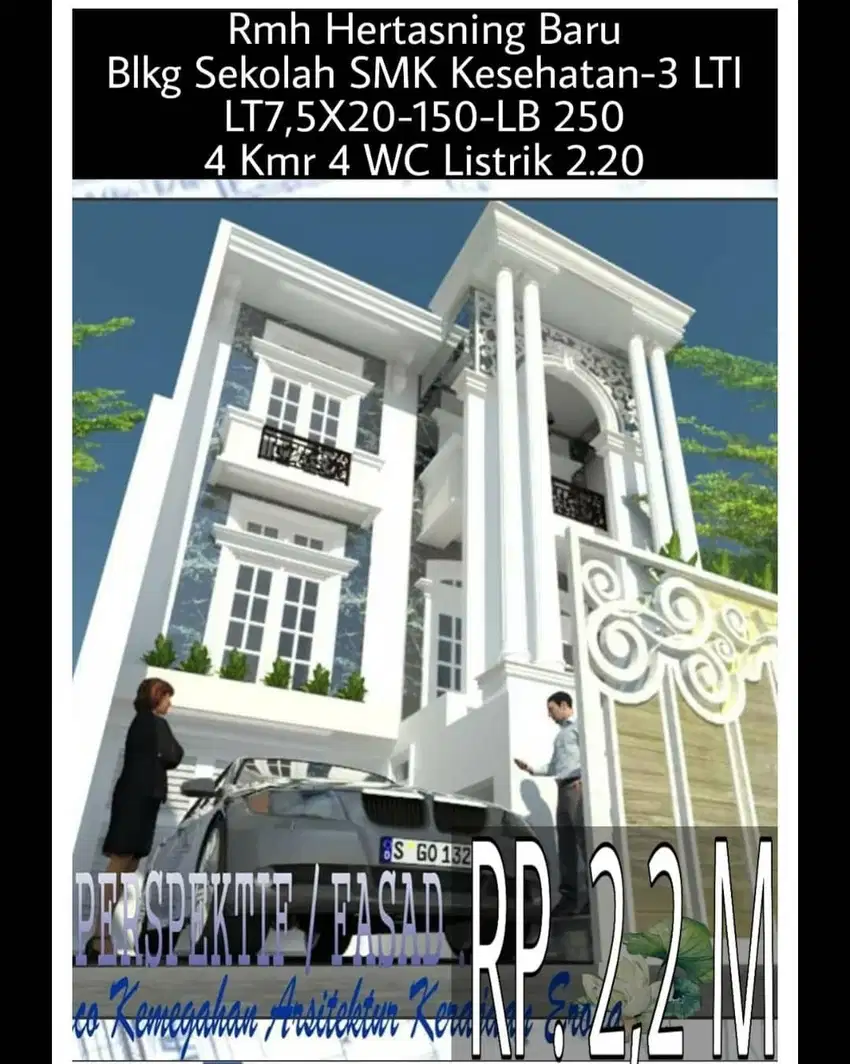 Rmh Hertasning Baru Blkg Sekolah SMK Kesehatan LT 7,5X20 (150) lB 250M