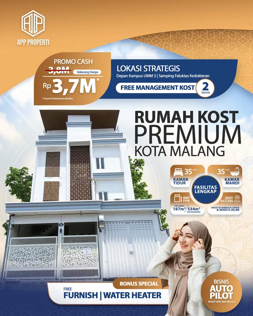 RUMAH KOS PREMIUM 3 LANTAI DEPAN KAMPUS UMM MALANG DAN DEKAT UB