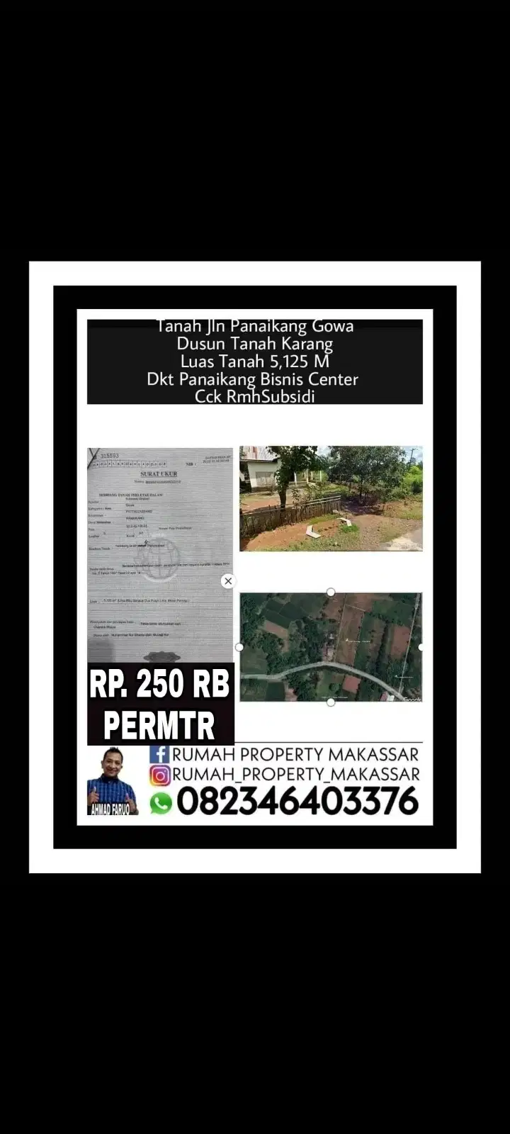 Trn Hrg tanah Jln Panaikang Gowa Dusun Tanah Karang Luas Tanah 5,125 M