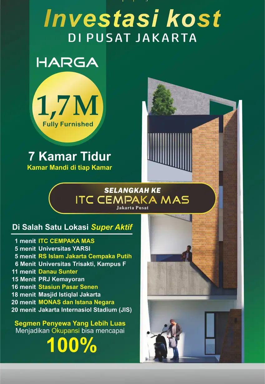Di jual rumah kost baru di sumur batu kemayoran jakarta pusat