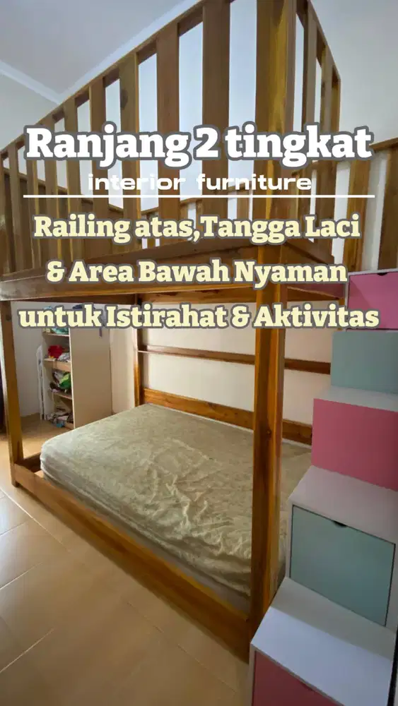 CUSTOM RANJANG KAYU 2 TINGKAT + TANGGA DAN LACI PENYIMPANAN