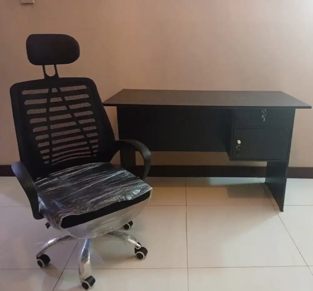 Meja Kerja + Kursi Kerja Sekepala Baru COD Free Ongkir Pasang