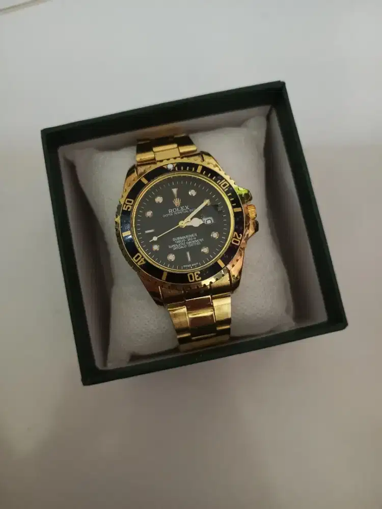 Jam Tangan Rolex BARU Warna Gold Kombinasi Hitam Tanggal Aktif