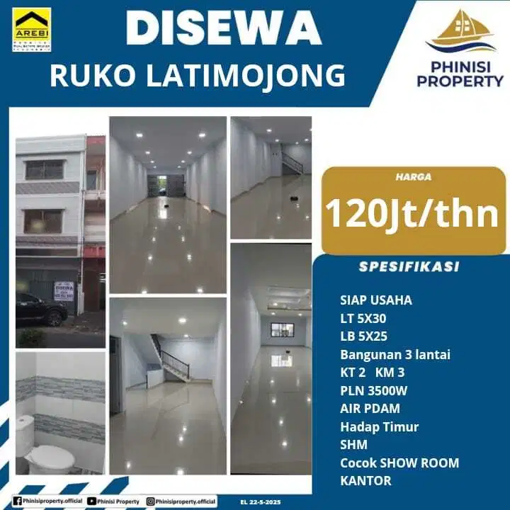 Disewakan Ruko 3 Lantai Jalan Gunung Latimojong Harga Murah