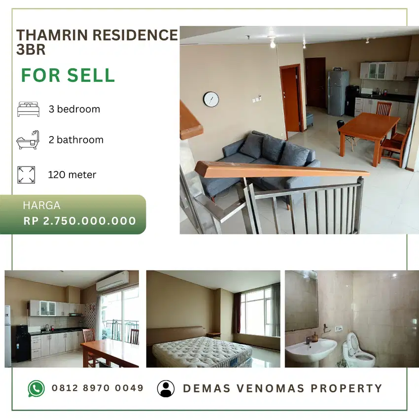 Dijual Apartement Thamrin Residence Type Loft 2BR+1 Full Furnished
