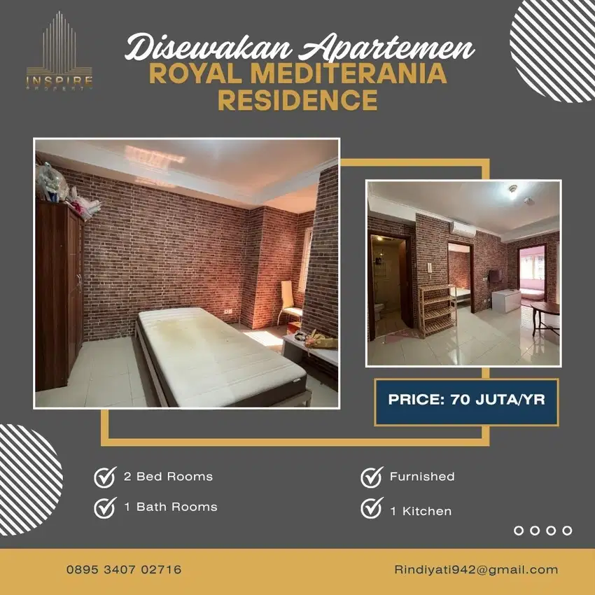 Disewakan Unit Apartemen Royal Mediterania Garden Furnished Best View