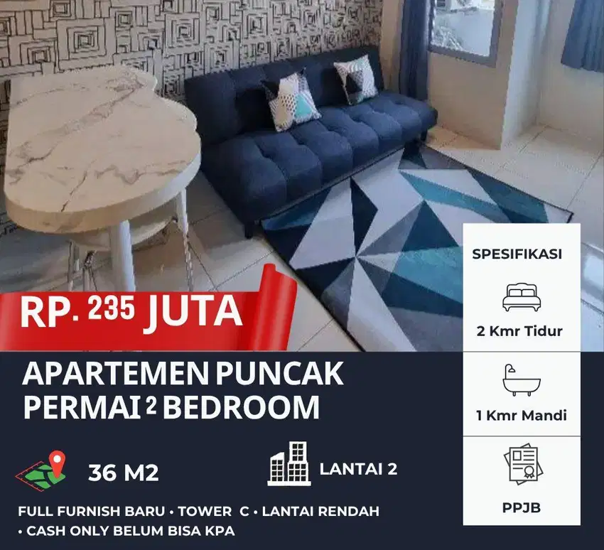 PUNCAK PERMAI 2BR ‼️ Apartemen Full Furnish Baru Lantai 2 dekat Darmo