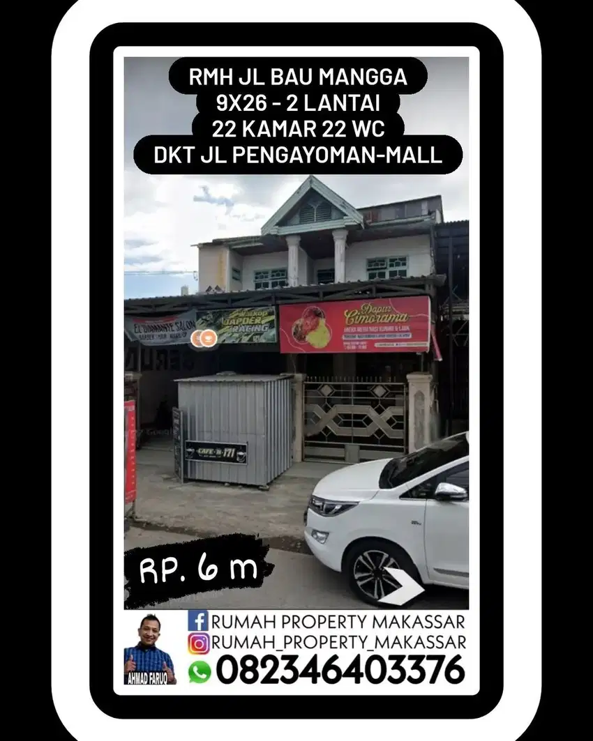 Turun harga Rumah Jl Bau Mangga  9X26-2 Lantai  22 Kmr 22 WC