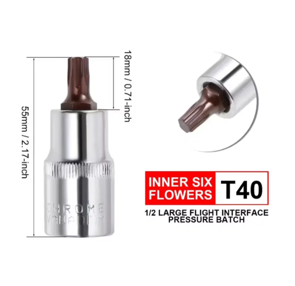 1/2 Mata Kunci Shock Bintang T40 Mata sok Impact Torx Bit Socket