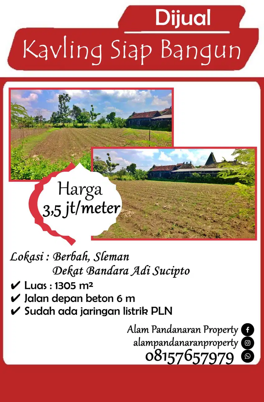Dijual Cepat BU Tanah Siap Bangun di Berbah