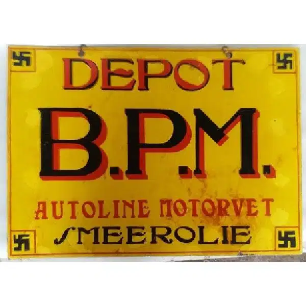 Antik iklan enamel bolak - balik DEPOT BPM era Ned - Indie 1900