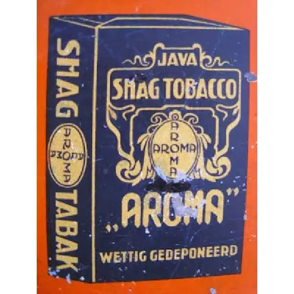 Antik tin box untuk bepergian JAVA SHAG TOBACCO AROMA era Ned -Indie
