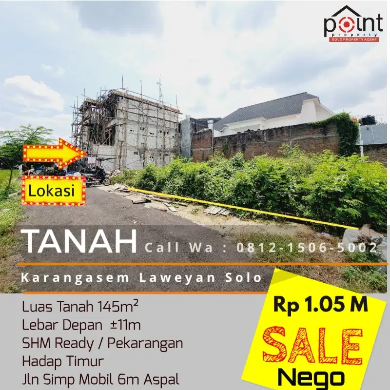 Tanah Strategis 145m² Cocok Utk Kost Eklusive Solo
