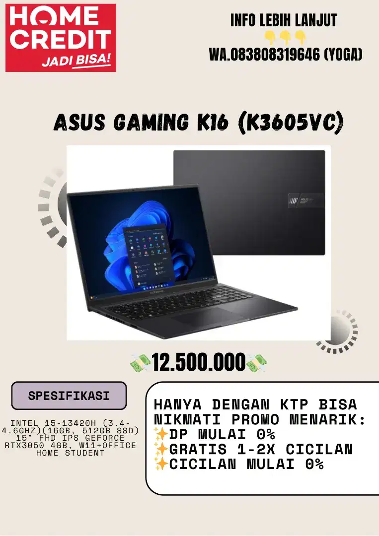 Promo cicilan Laptop asus K16 K3605VC