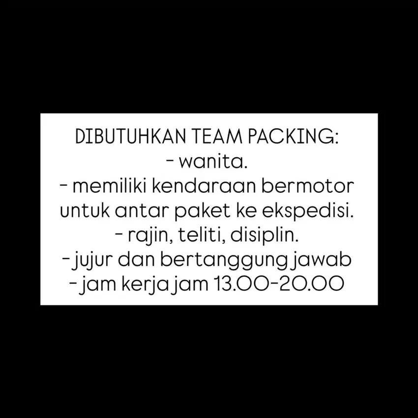 dicari team packing