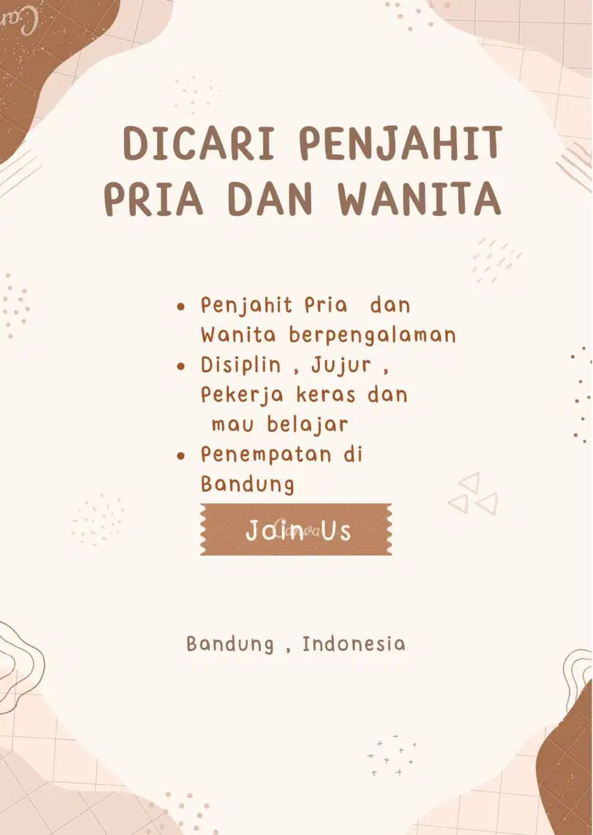 MENERIMA PENJAHIT PRIA DAN WANITA BERPENGALAMAN KERJA