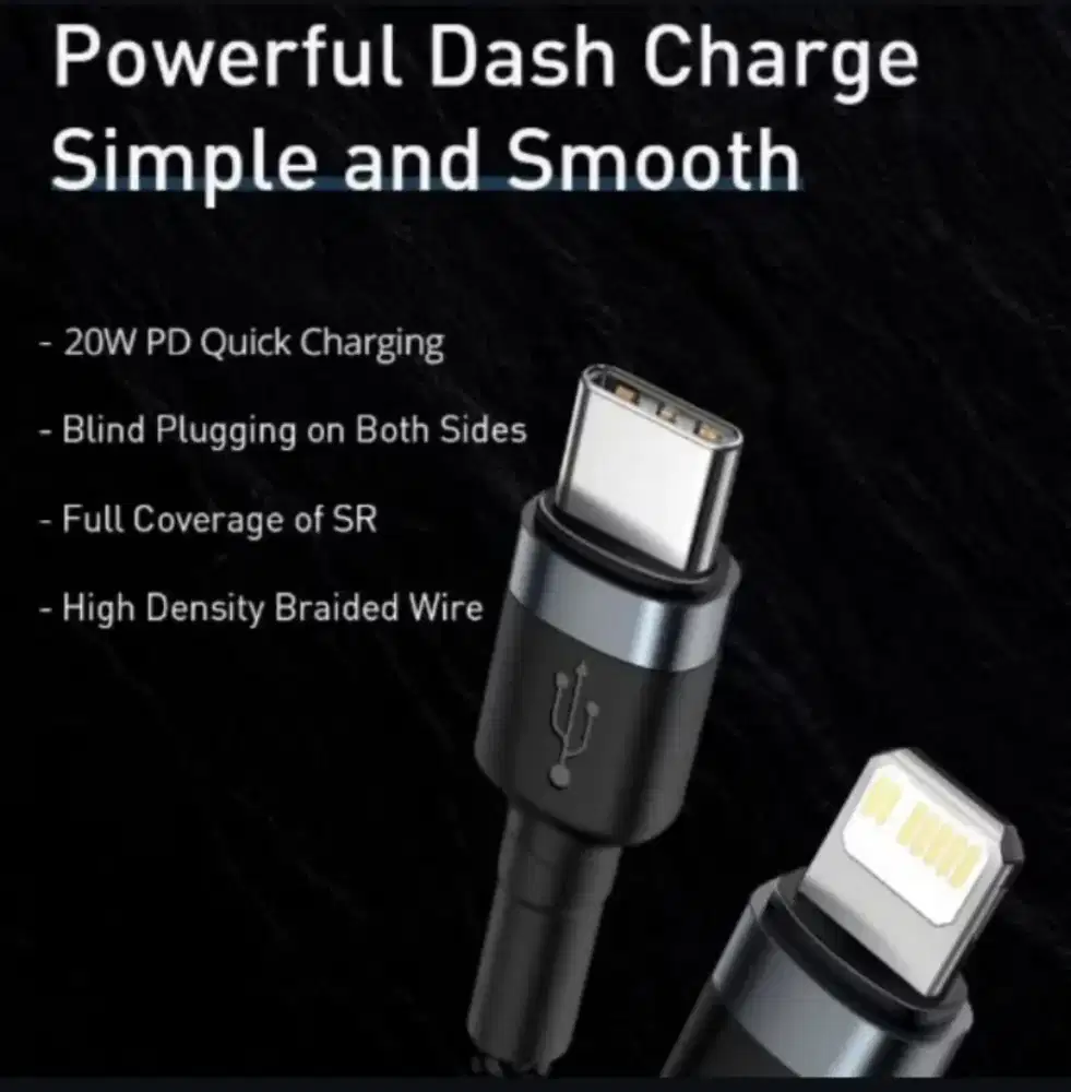 Baseus Cable Nylon Type C to Lightning Upto 20W 100cm Hitam Ori