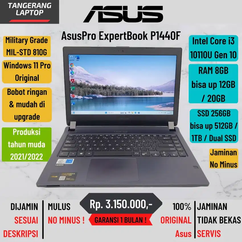 AsusPro ExpertBook P1440F Intel Core i3 10110U Gen 10 RAM 8GB SSD NVMe