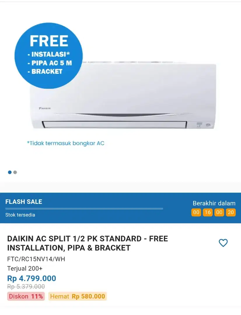 DAIKIN  AC 1/2PK STANDAR FTC/RC15NV/WH