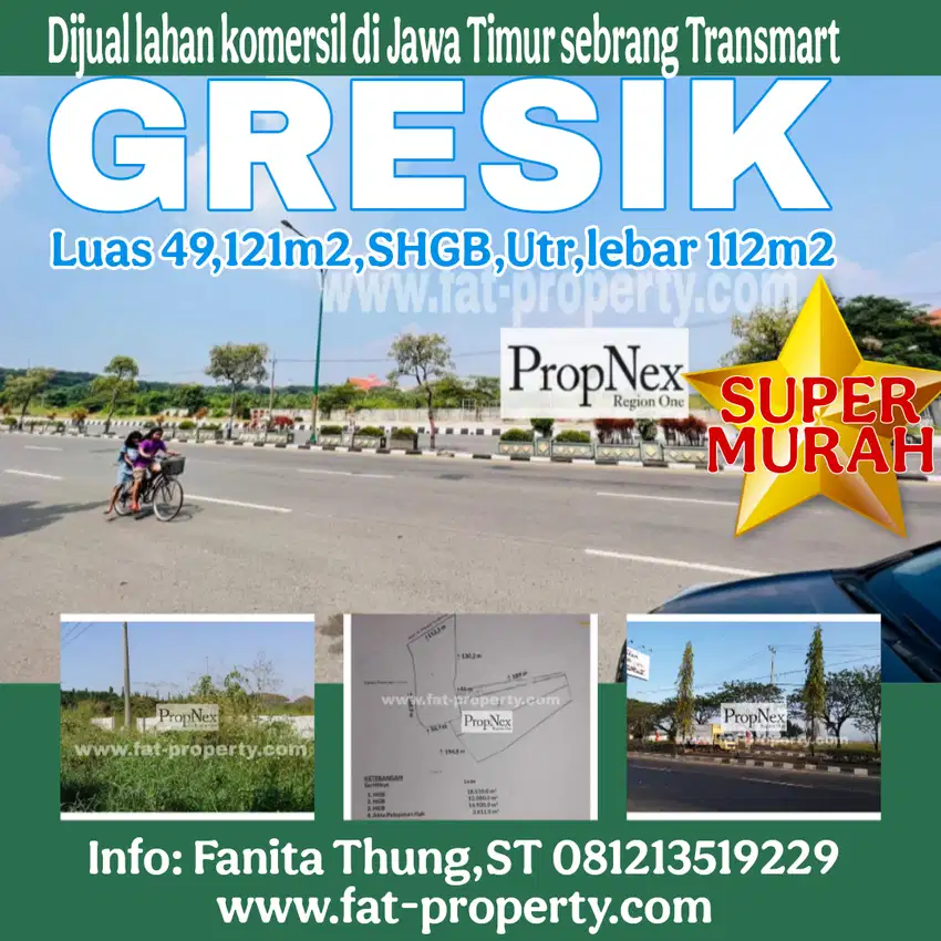 Dijual lahan komersil di Gresik,Jawa Timur 49,121m2 SHGB sebrang Trans