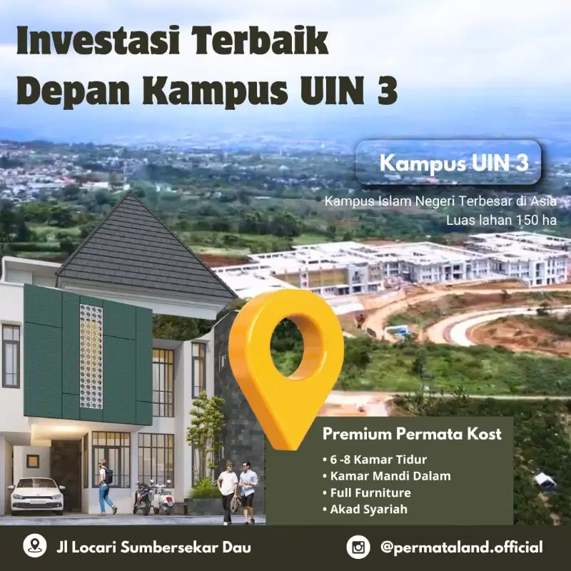 jual rumah kos depan kampus UIN kedokteran Siap terima kost