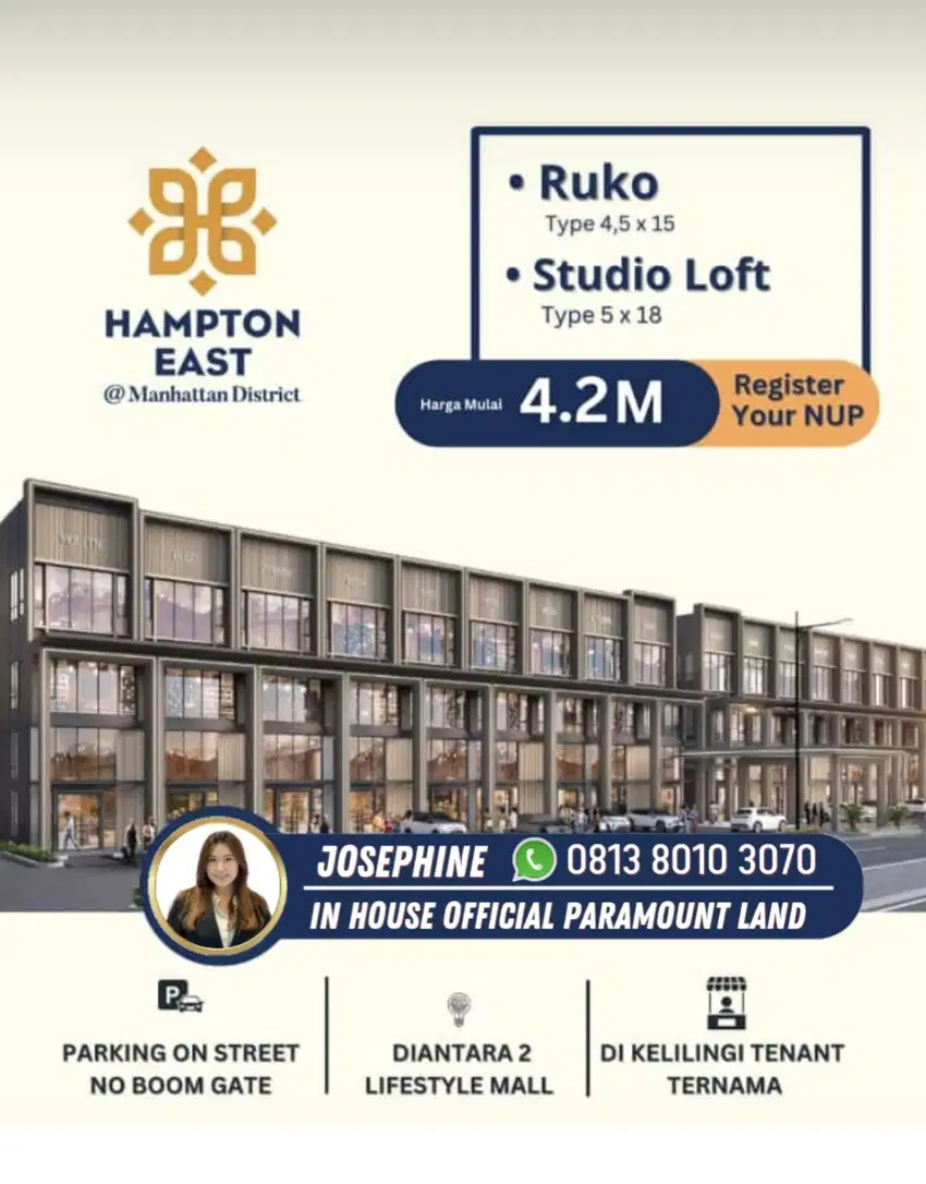 Dijual Ruko 3 Lantai Hampton East Gading Serpong Lokasi Ramai