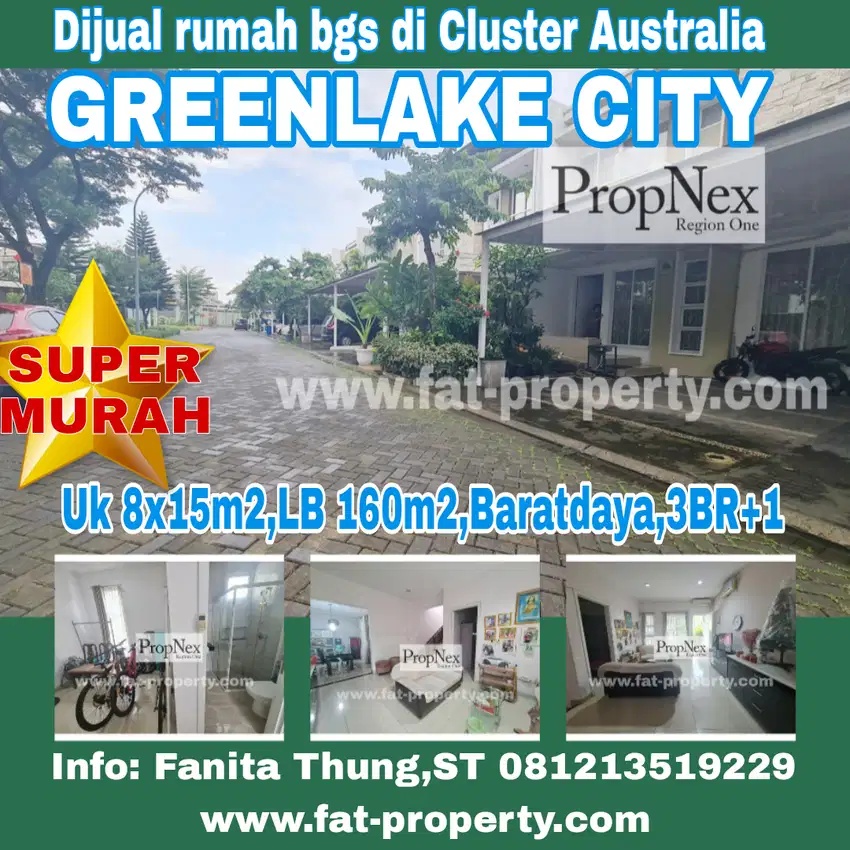 SUPER MURAH!Dijual rumah bgs hadap tmn di Greenlake City Cluster