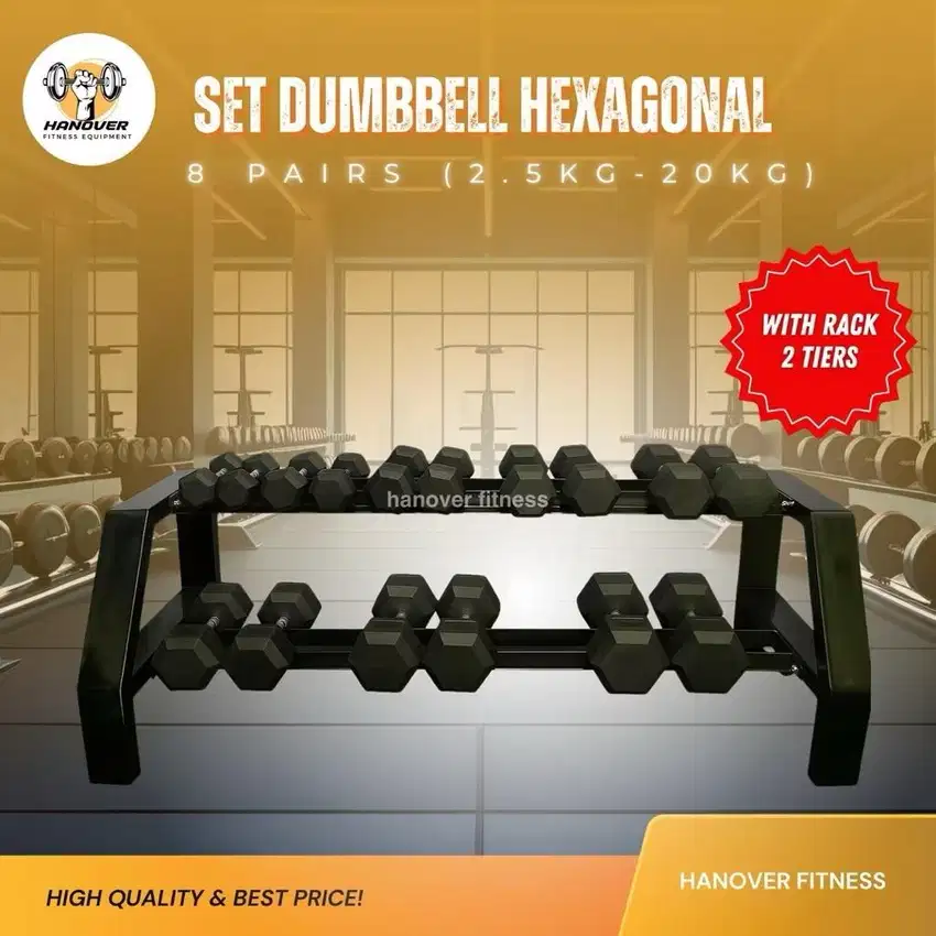 dambel set dumbell hexagonal set 2,5-20 kg termasuk rack  dumbel impor