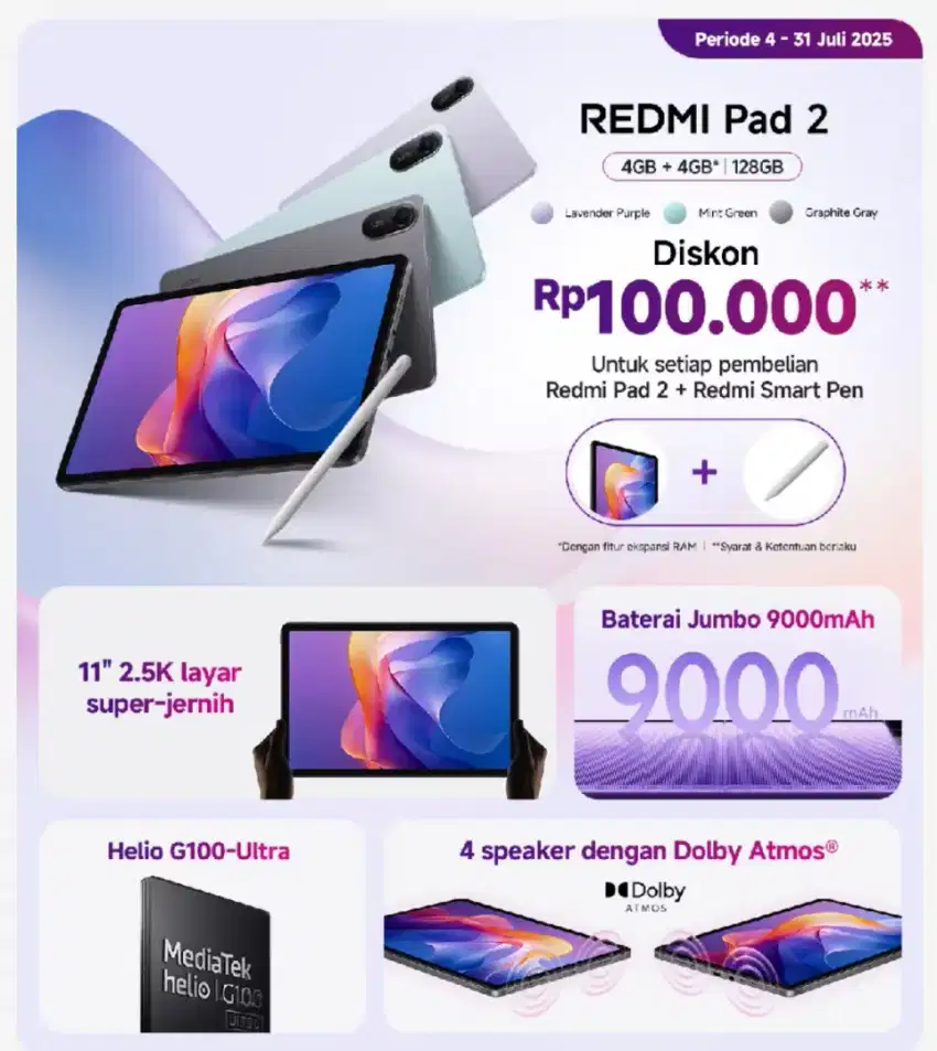 Redmi Pad 2 4/128 GB Garansi Resmi like new