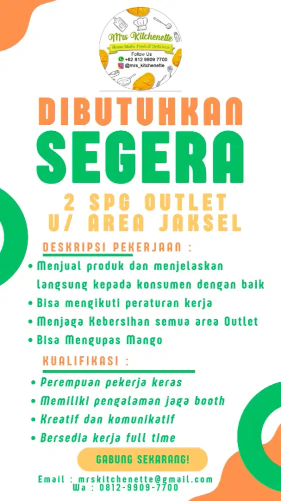 Di butuhkan segera SPG outlet mall