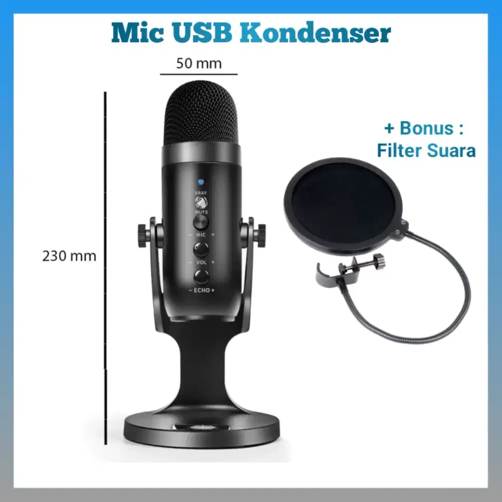 Mic USB Kondenser dengan Stand Kualitas Studio Podcast, Zoom, Live