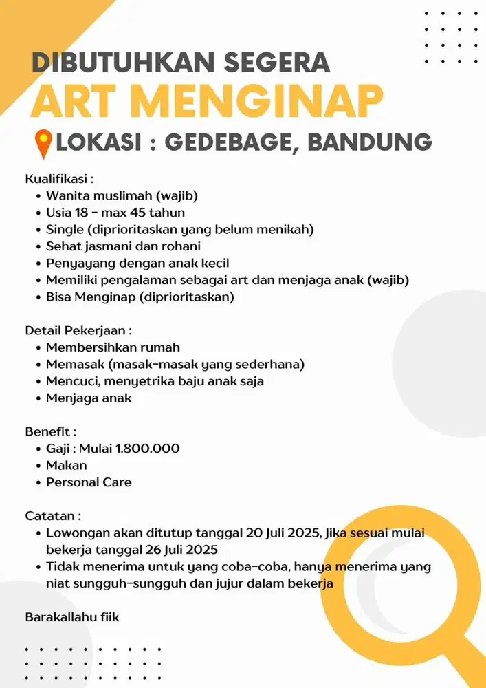 DIBUTUHKAN SEGERA (ART MENGINAP)