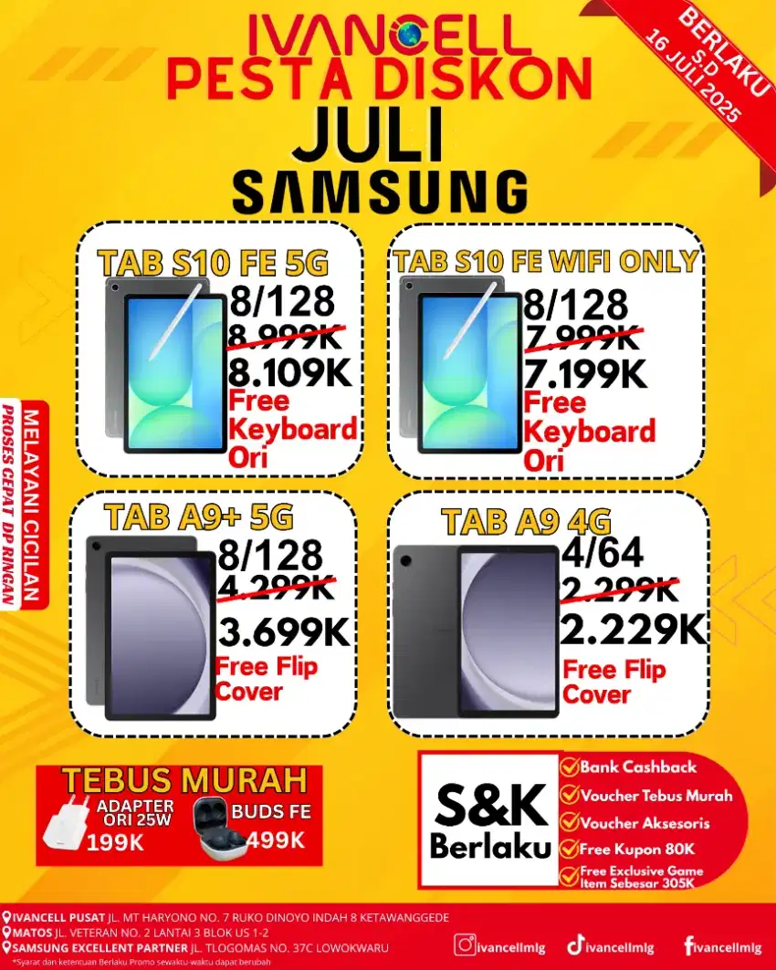 TABLET SAMSUNG S10 FE WIFI FREE KYBOARD ORI