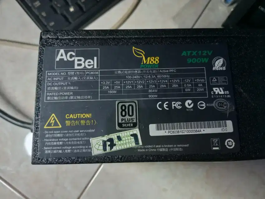 Power Supply Unit PSU PC Komputer merk AcBell 900w 80+ silver modular.