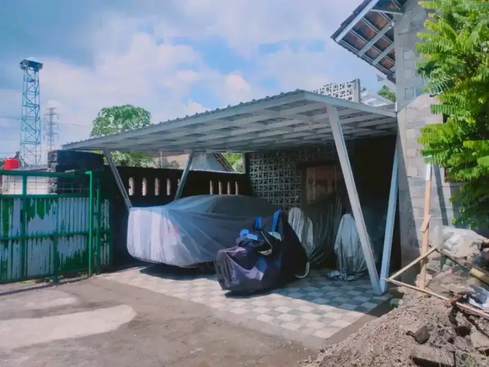 Rangka atap dan kanopi baja ringan, plafon PVC, pagar, dan alumunium