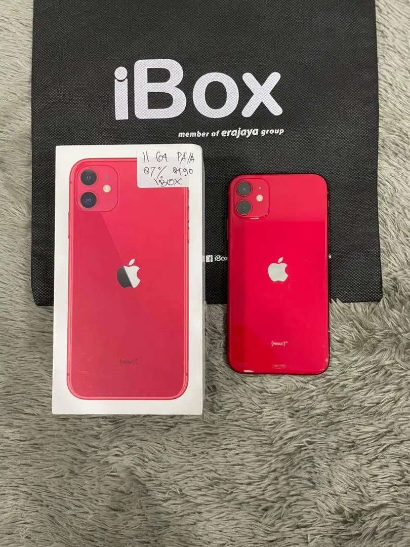 IPhone 11 64GB iBox Red lengkap Fullset BH 87% Sinyal Permanent