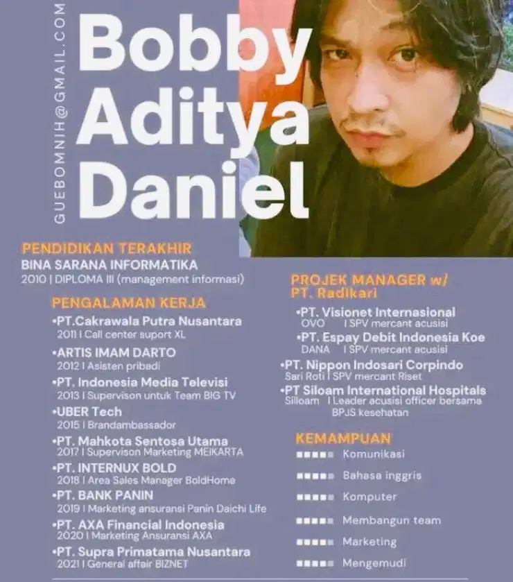 Need job pengalaman tertera di cv