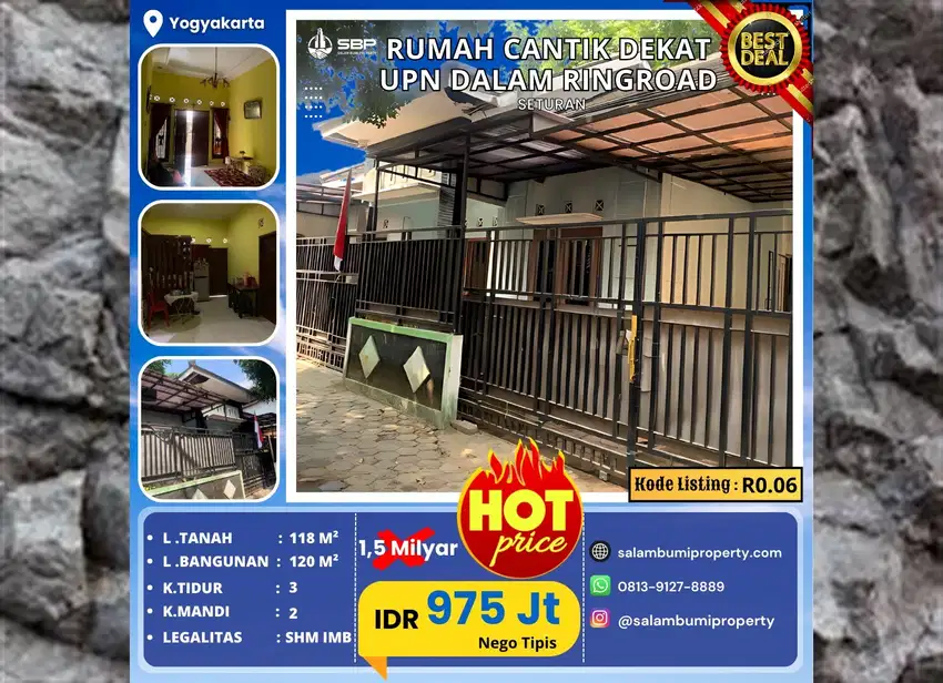 Rumah 1 Lantai Dekat UPN Seturan, Lokasi Sangat Strategis