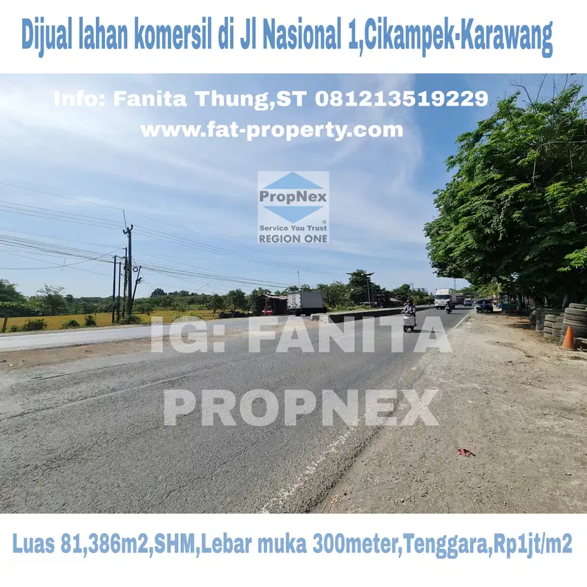 Dijual lahan komersil di Jl Raya Nasional 1,Kaliasin,Cikampek-Karawang