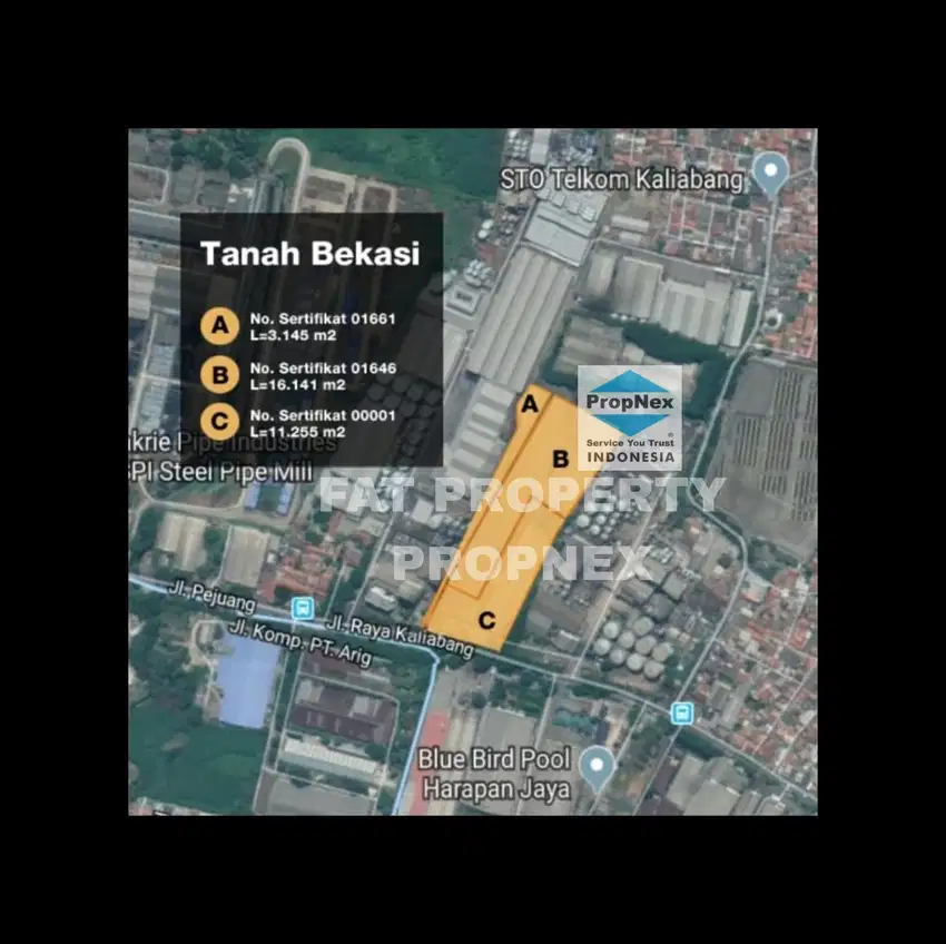 Turun harga dijual lahan + gudang di Kaliabang,Bekasi