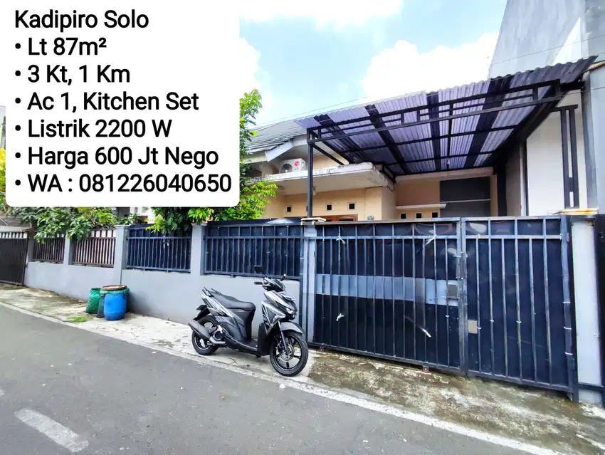 Jual Rumah Area Kadipiro Solo, dekat SMA 5, SMA 6, Rel Joglo