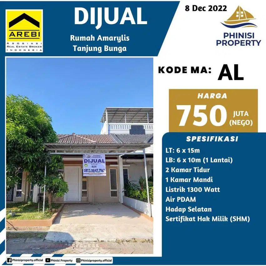 DIJUAL RUMAH MURAH DI AMARYLIS TANJUNG BUNGA