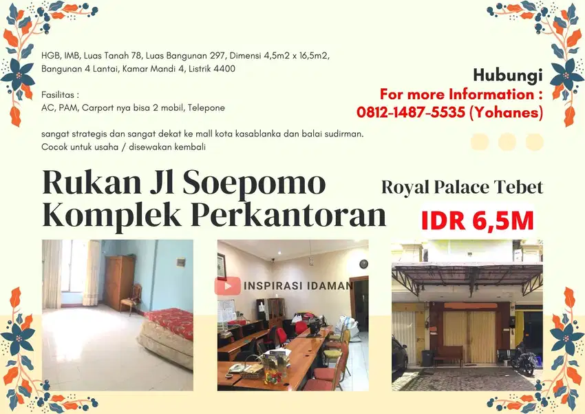 Strategis Rukan Jl Soepomo Komplek Perkantoran Royal Palace