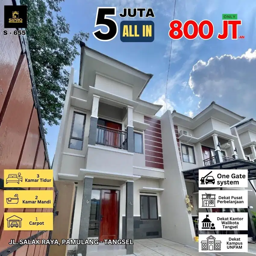Rumah siap huni 2 lantai di pamulang 800 jutaan free semua biaya