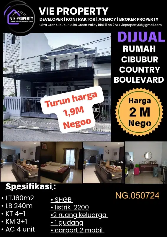 MURAH! DIJUAL CEPAT RUMAH BAGUS SIAP HUNI DI  CIBUBUR COUNTRY