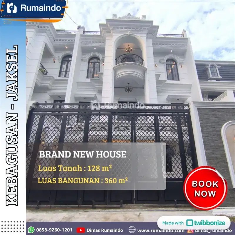 RUMAH MEWAH CLASSIC 3 LANTAI + ROOFTOP di KEBAGUSAN, JAKARTA SELATAN