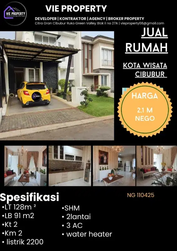 Jual Cepat Rumah Cantik Siap Huni. Kota Wisata Cibubur.
