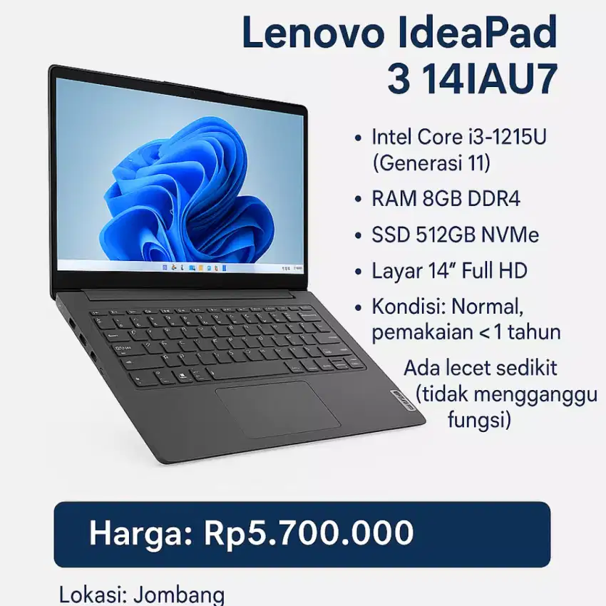 Lenovo IdeaPad 3 i3 Gen 11 | RAM 8GB SSD 512GB | Full HD