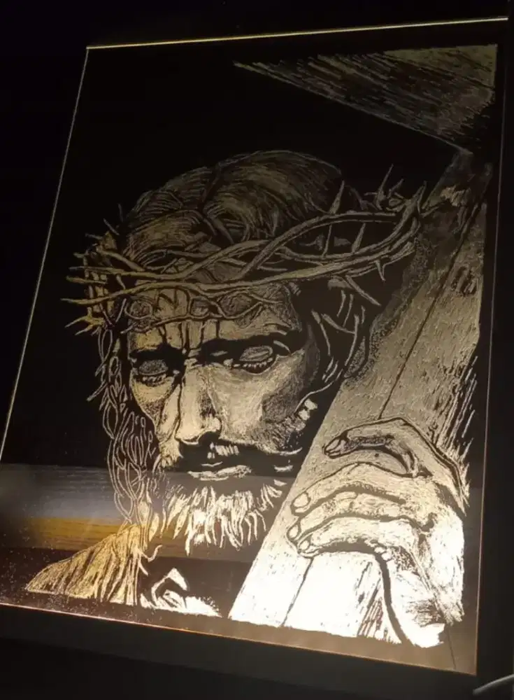 lukisan rohani ukir di atas acrilig 30 x 40