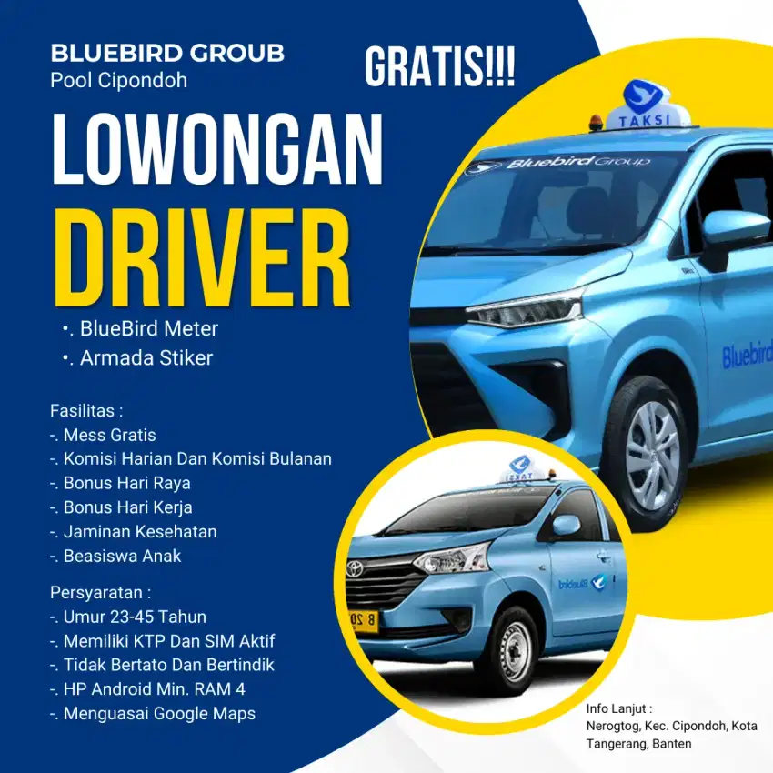 Lowongan Driver Taksi penempatan Tangerang